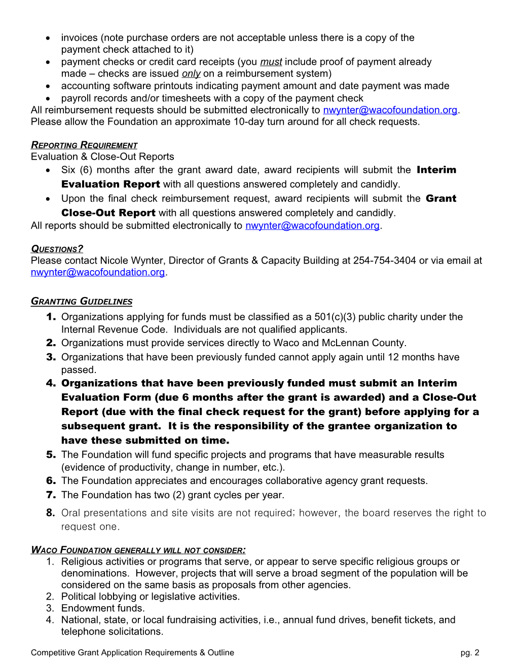 Competitive Grant Application Requirements
