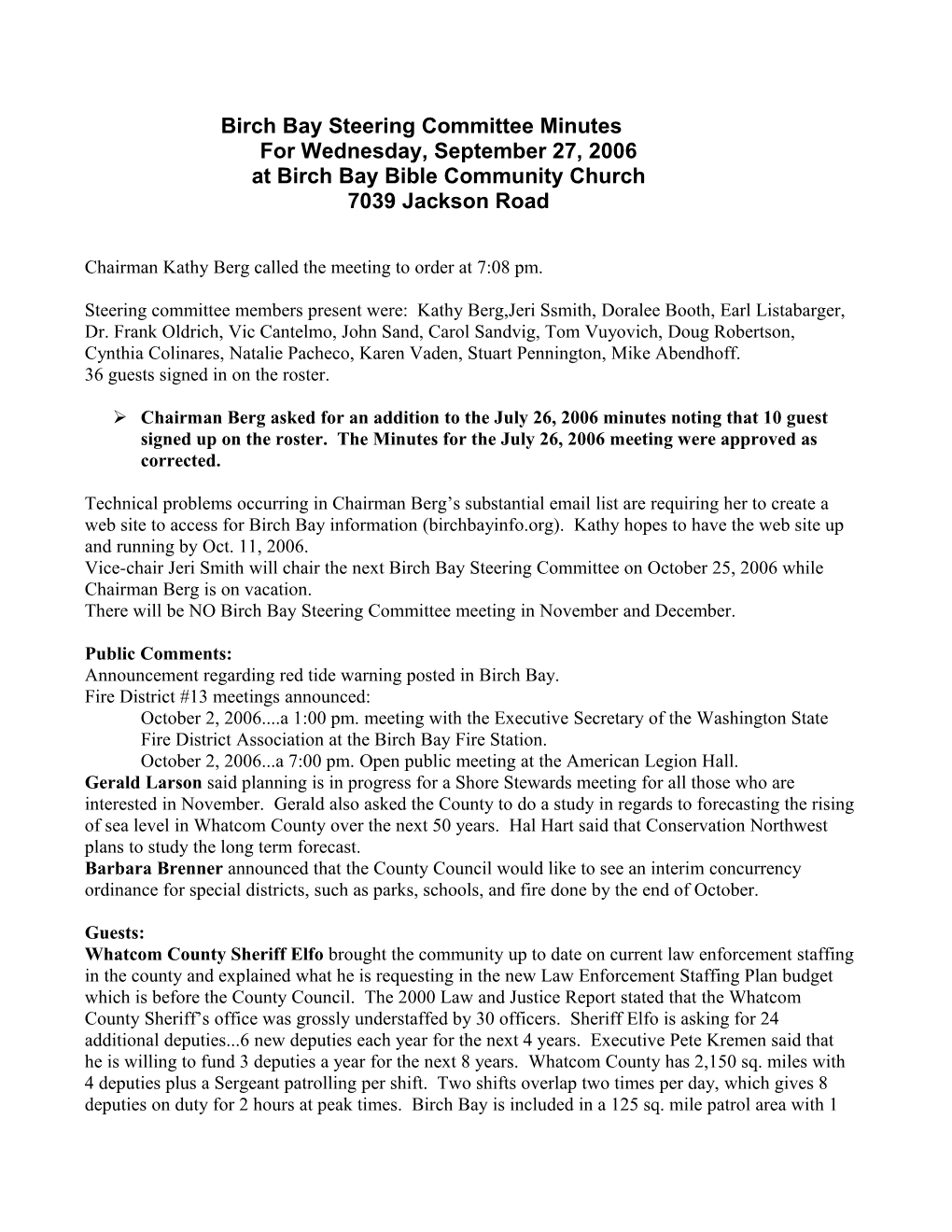 Birch Bay Steering Committee Minutes s1