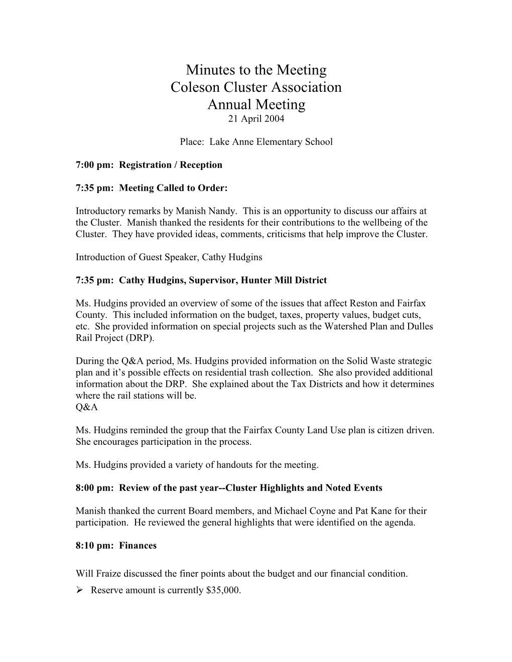 Coleson Cluster Association