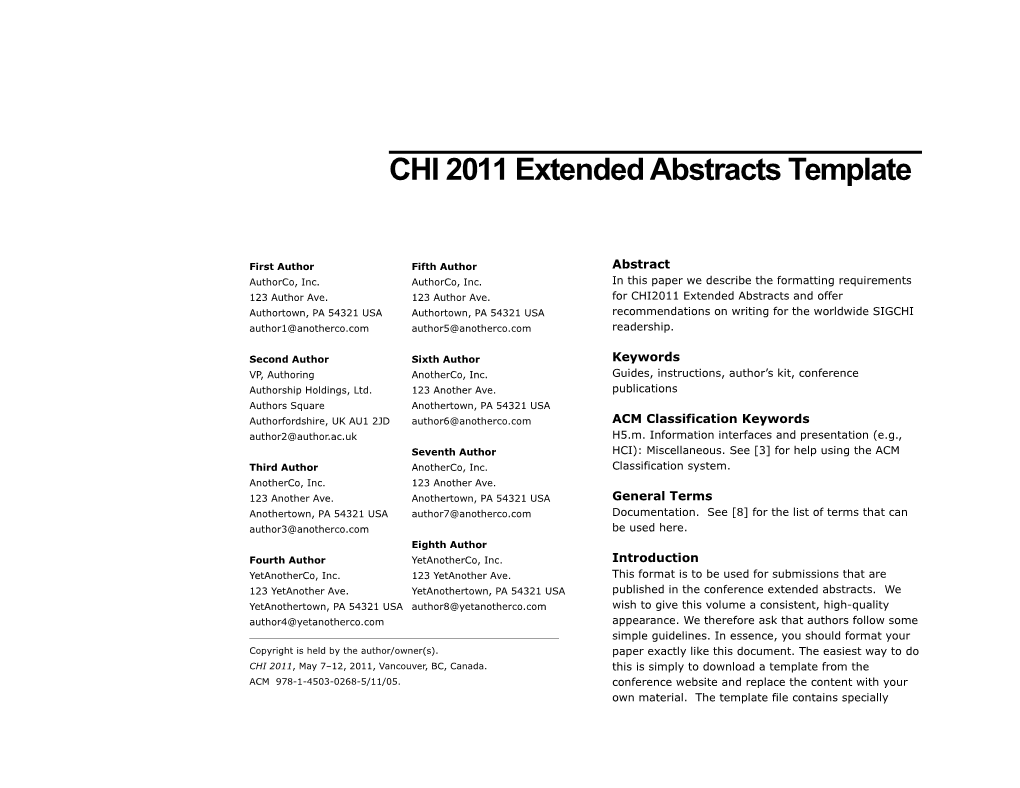 CHI 2011 Extended Abstracts Template