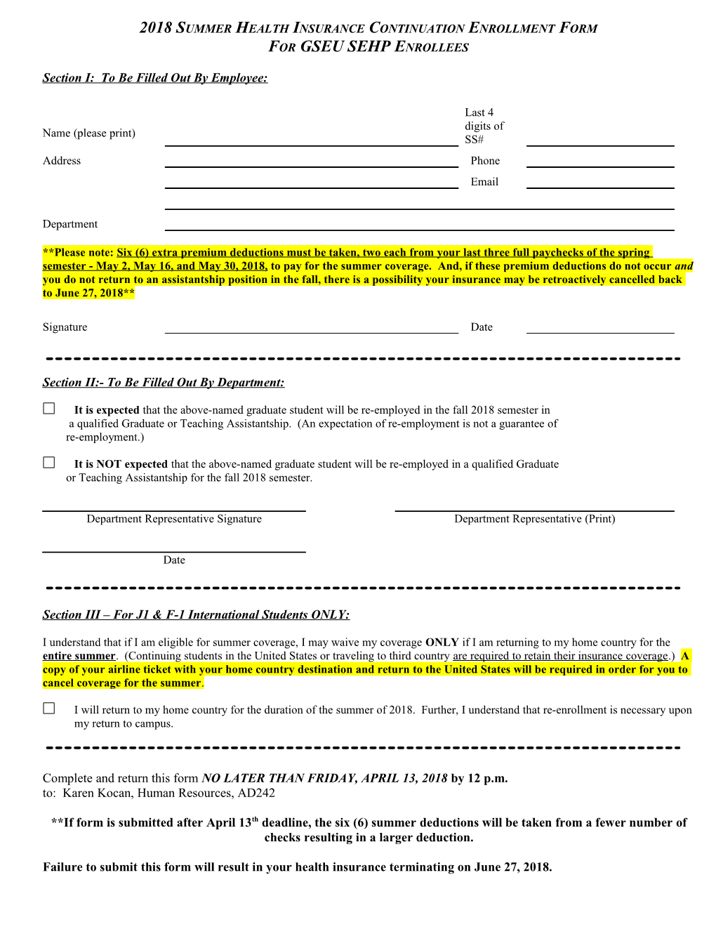 2001 Summer Health Insurance Continuation/Waiver Form