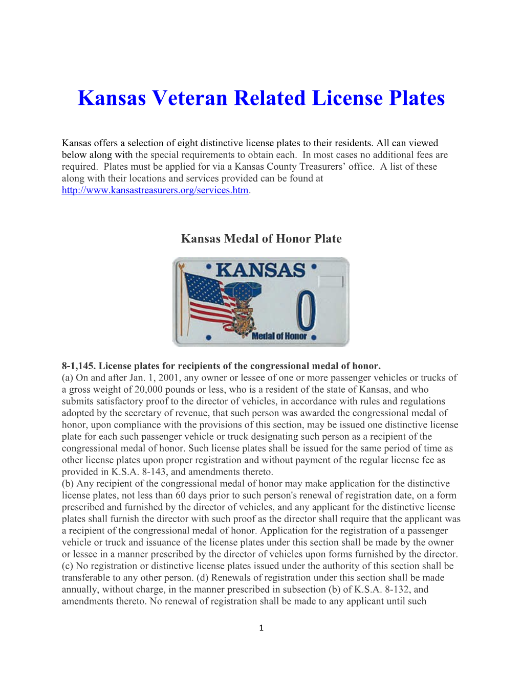 Kansas Veteran Related License Plates