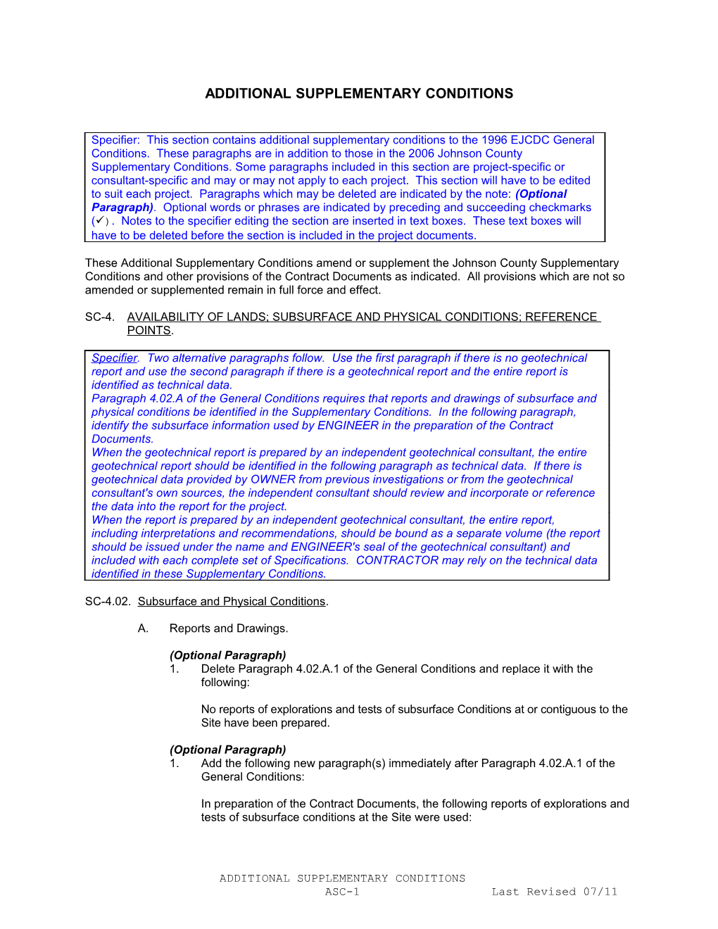 Additional Supplementary Conditions