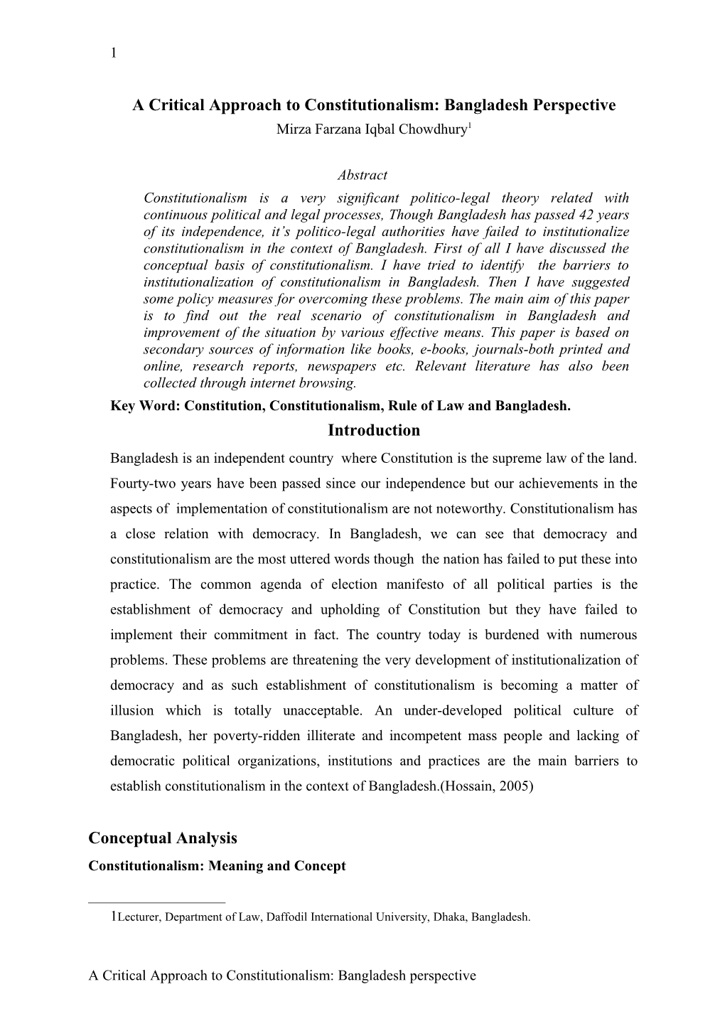 A Critical Approach to Constitutionalism: Bangladesh Perspective
