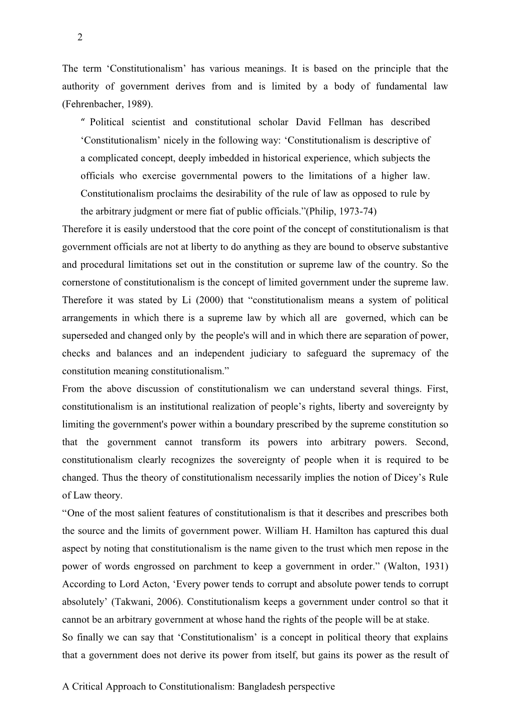 A Critical Approach to Constitutionalism: Bangladesh Perspective