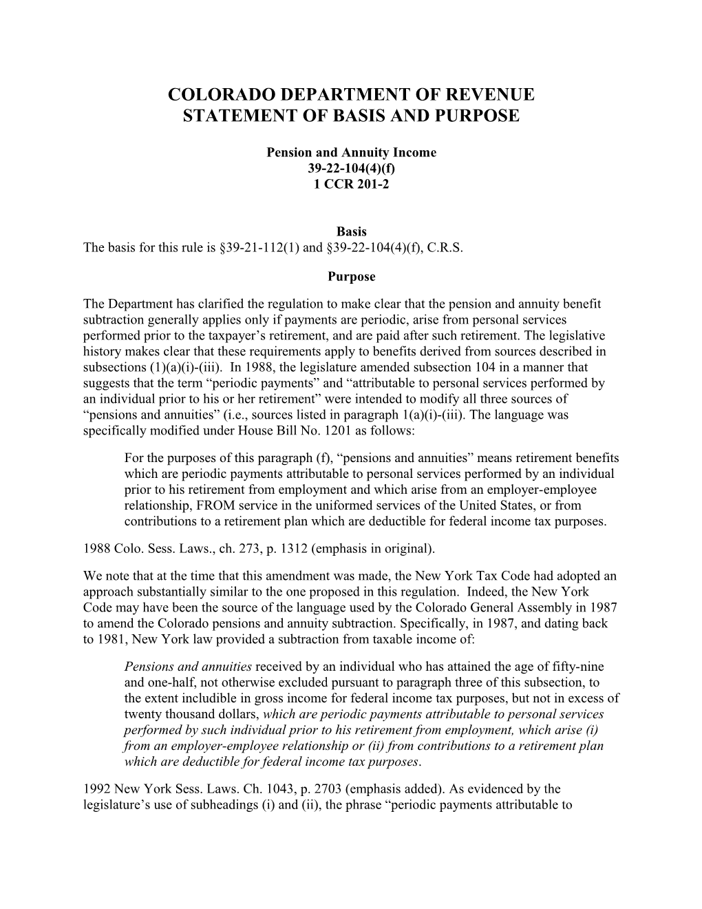 Statement of Basis and Purpose
