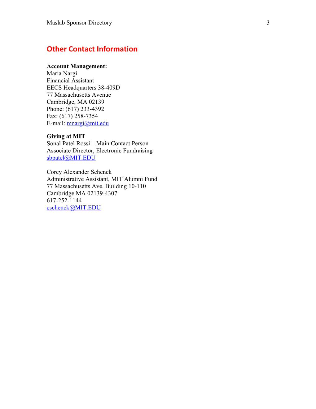 Maslab Sponsor Directory