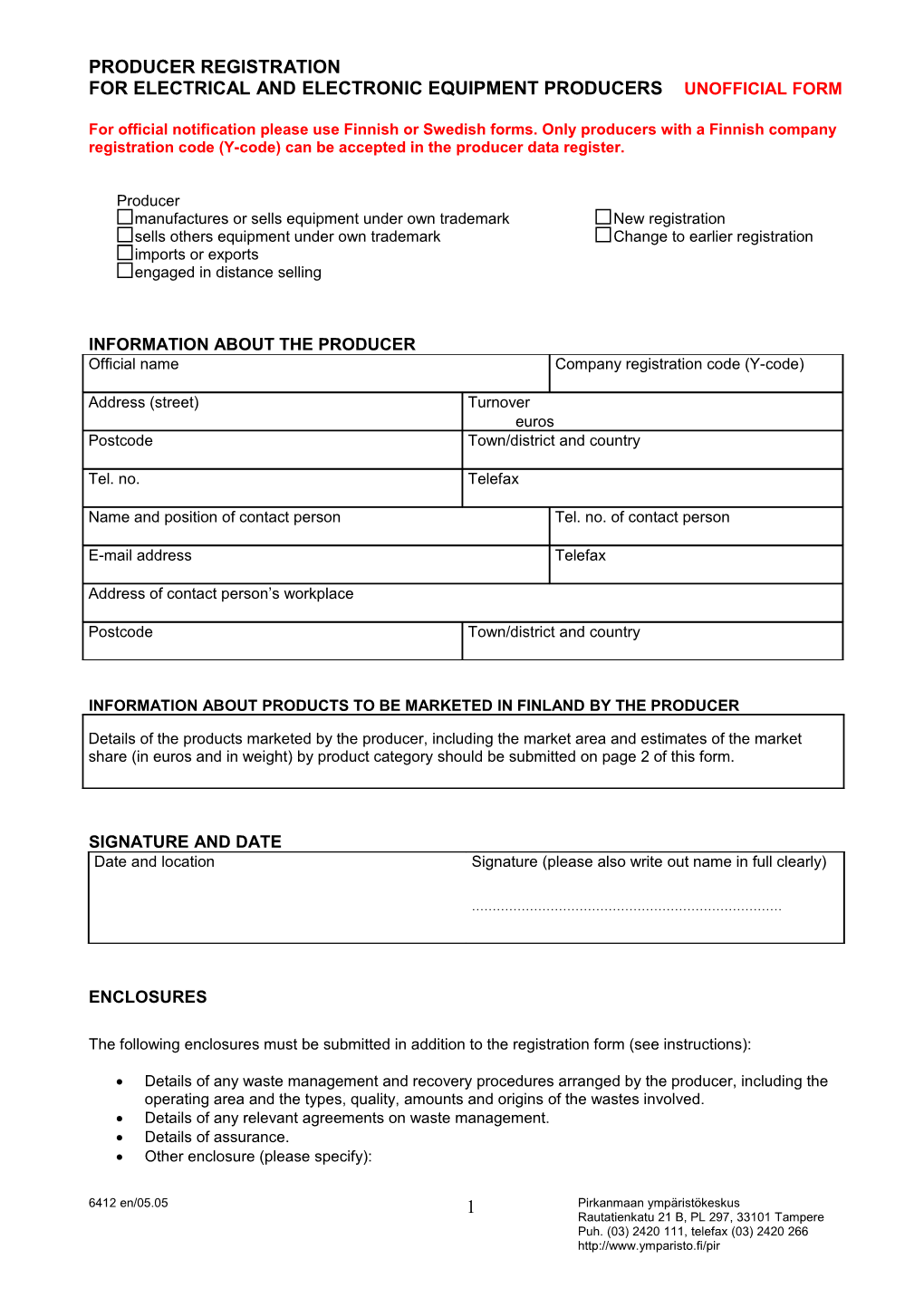 For Electrical and Electronic Equipment Producers Unofficial Form