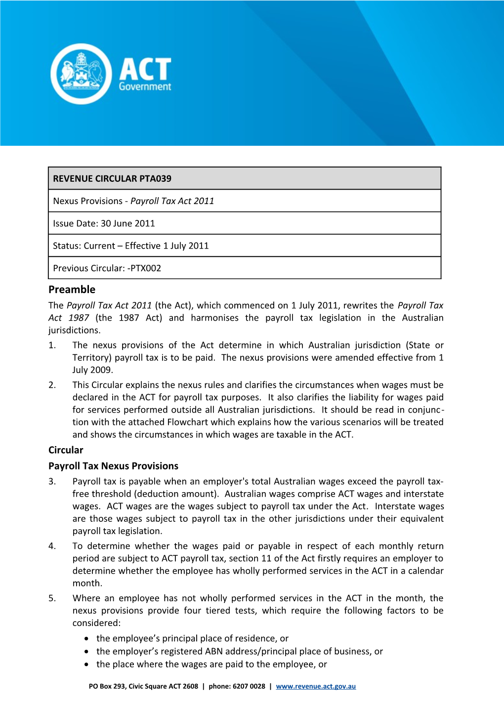 Payroll Tax Nexus Provisions