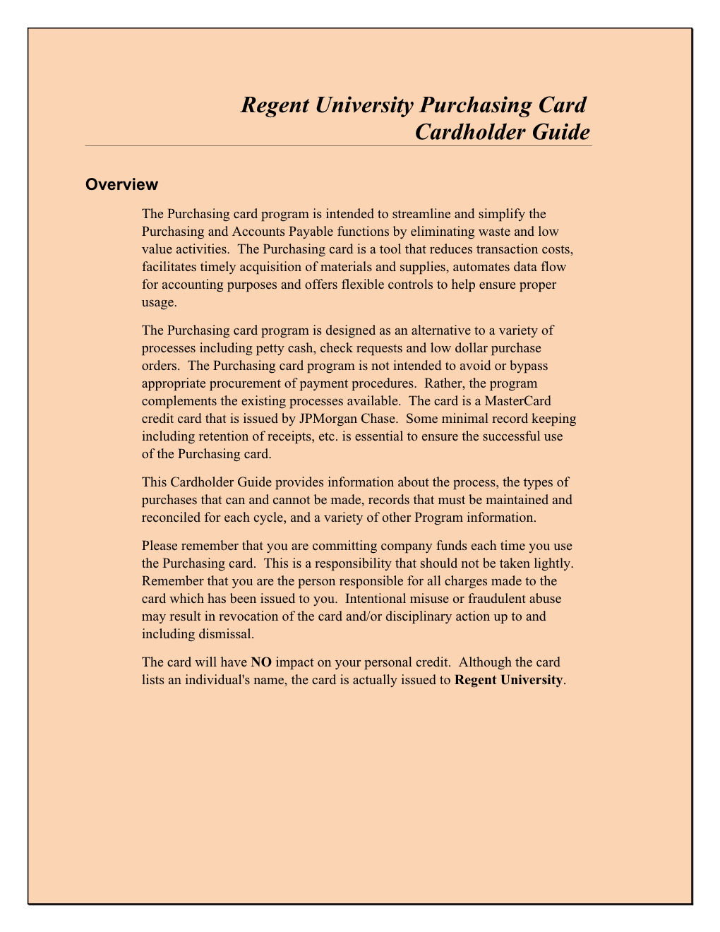 Sample Purchasing Card Cardholder Guide