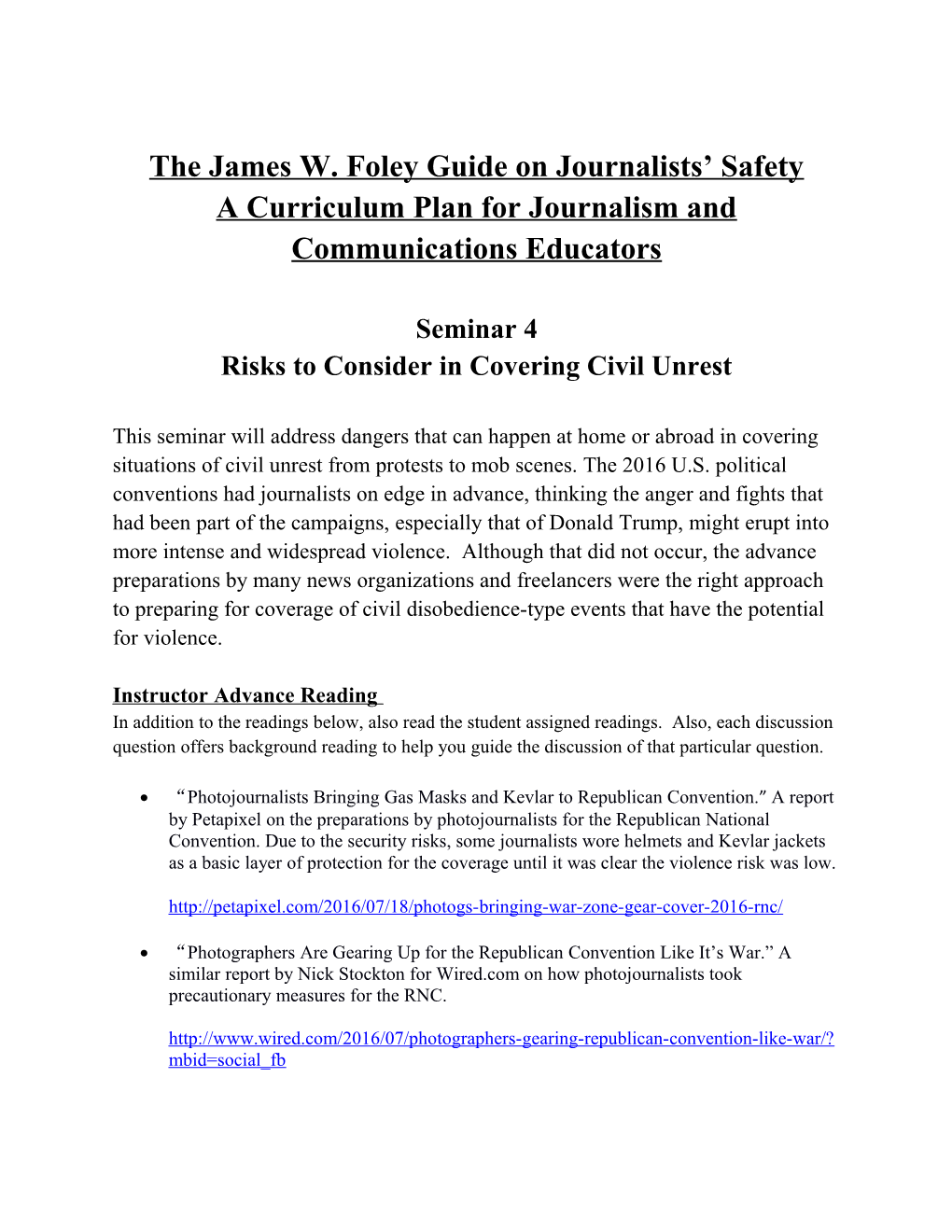 The James W. Foley Guide on Journalists Safety
