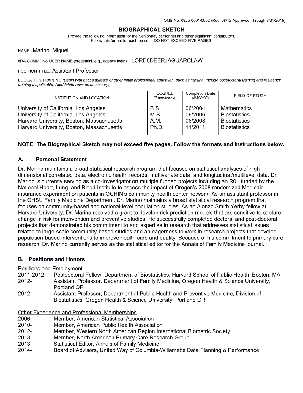 OMB No. 0925-0001/0002 (Rev. 08/12 Approved Through 8/31/2015)