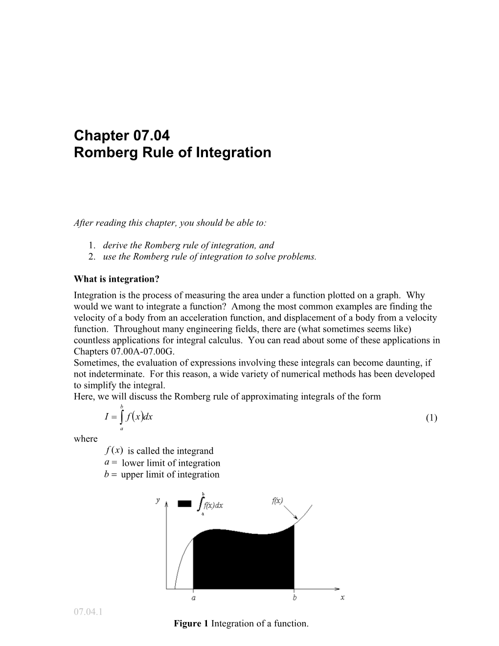 Romberg Rule of Integration: General Engineering