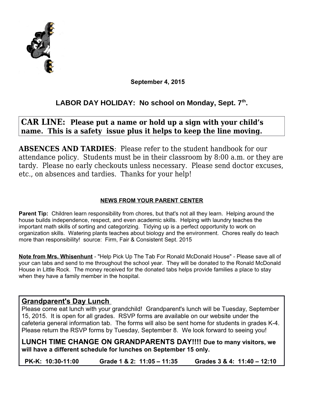 LABOR DAY HOLIDAY: No School on Monday, Sept. 7Th