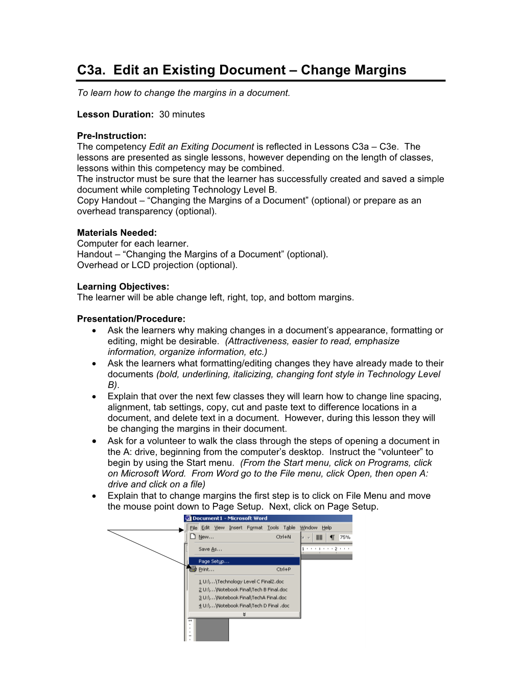 C3a. Edit an Existing Document Change Margins