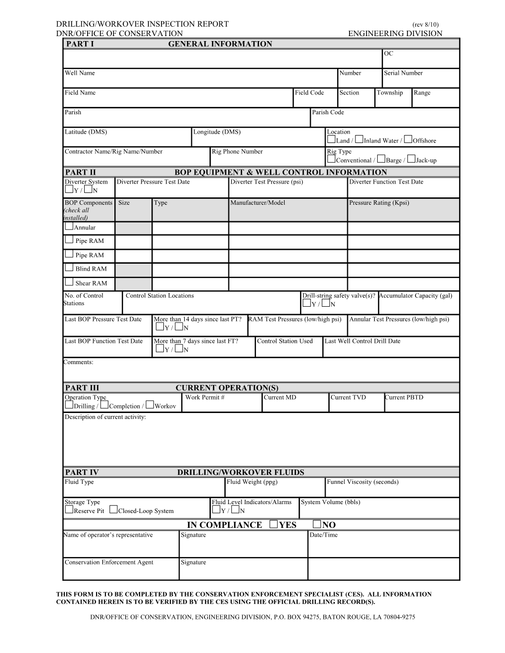 Drilling/Workover Inspection Report