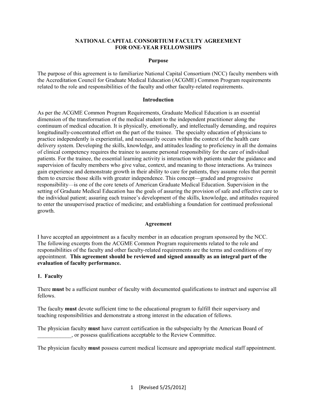 National Capital Consortium Faculty Agreement