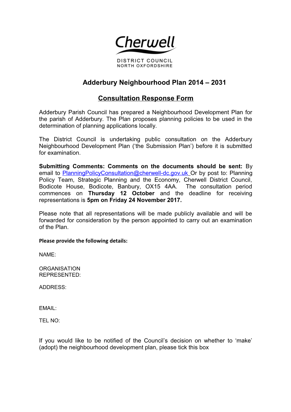 Adderbury Neighbourhood Plan 2014 2031