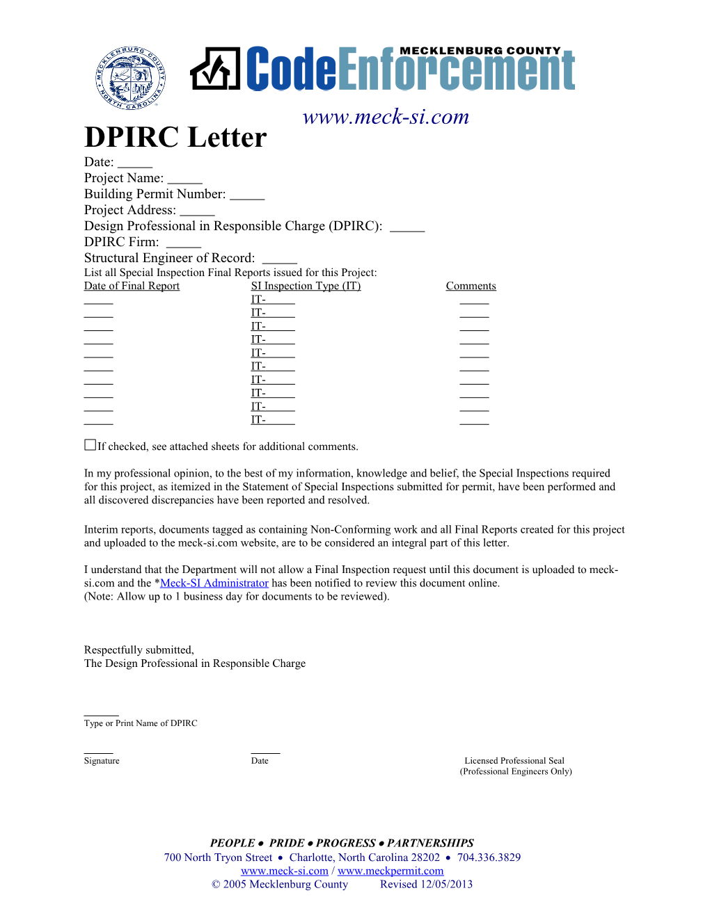 Design Professional in Responsible Charge (DPIRC)