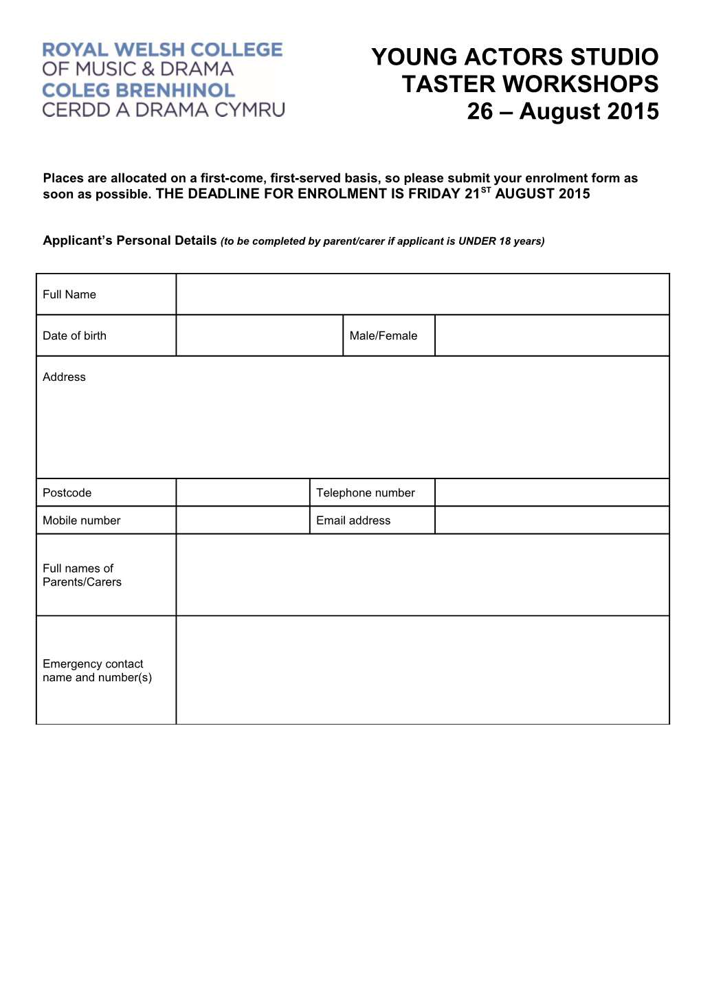 Applicant S Personal Details (To Be Completed by Parent/Carer If Applicant Is UNDER 18Years)