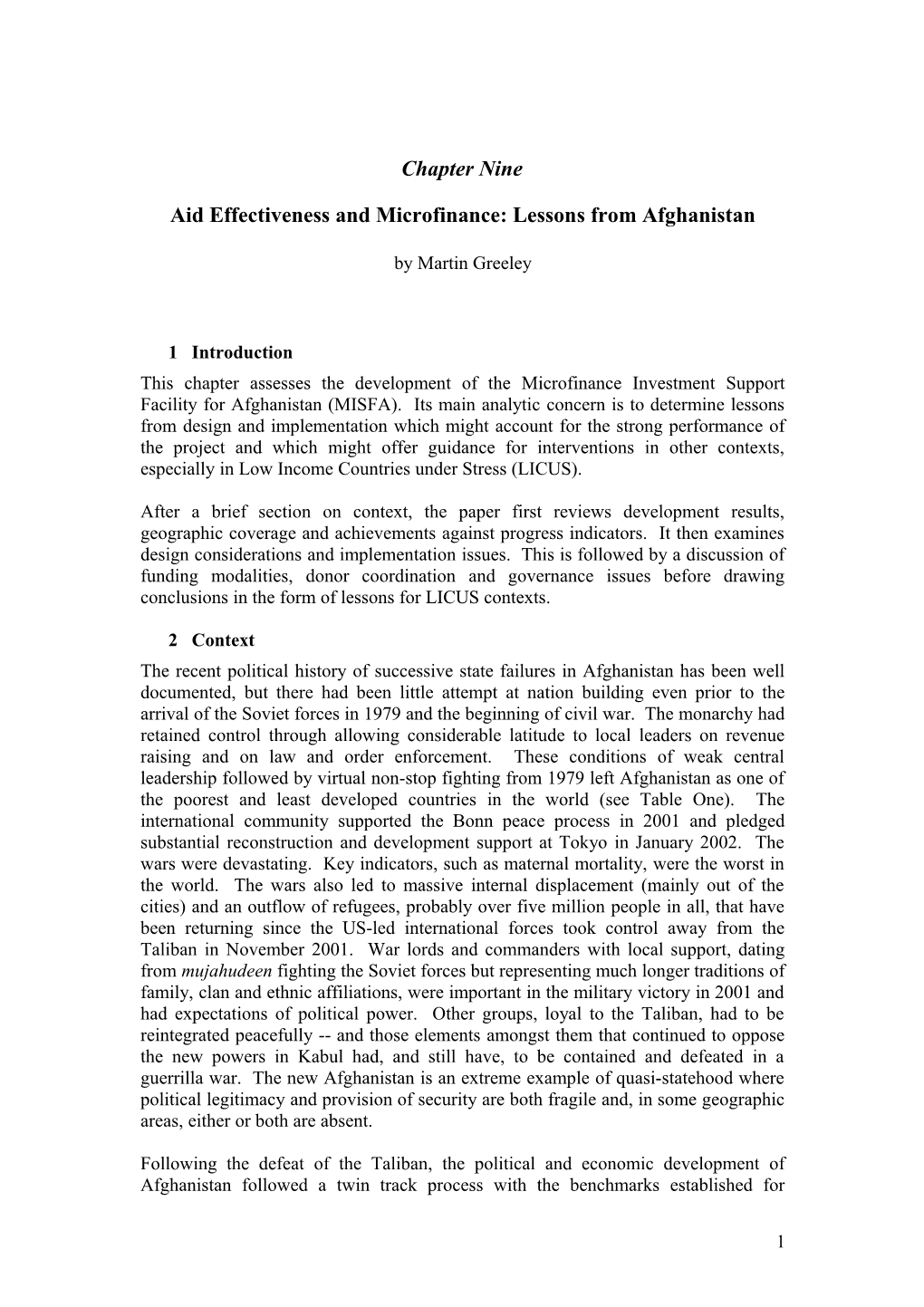 Aid Effectiveness and Microfinance: Lessons from Afghanistan
