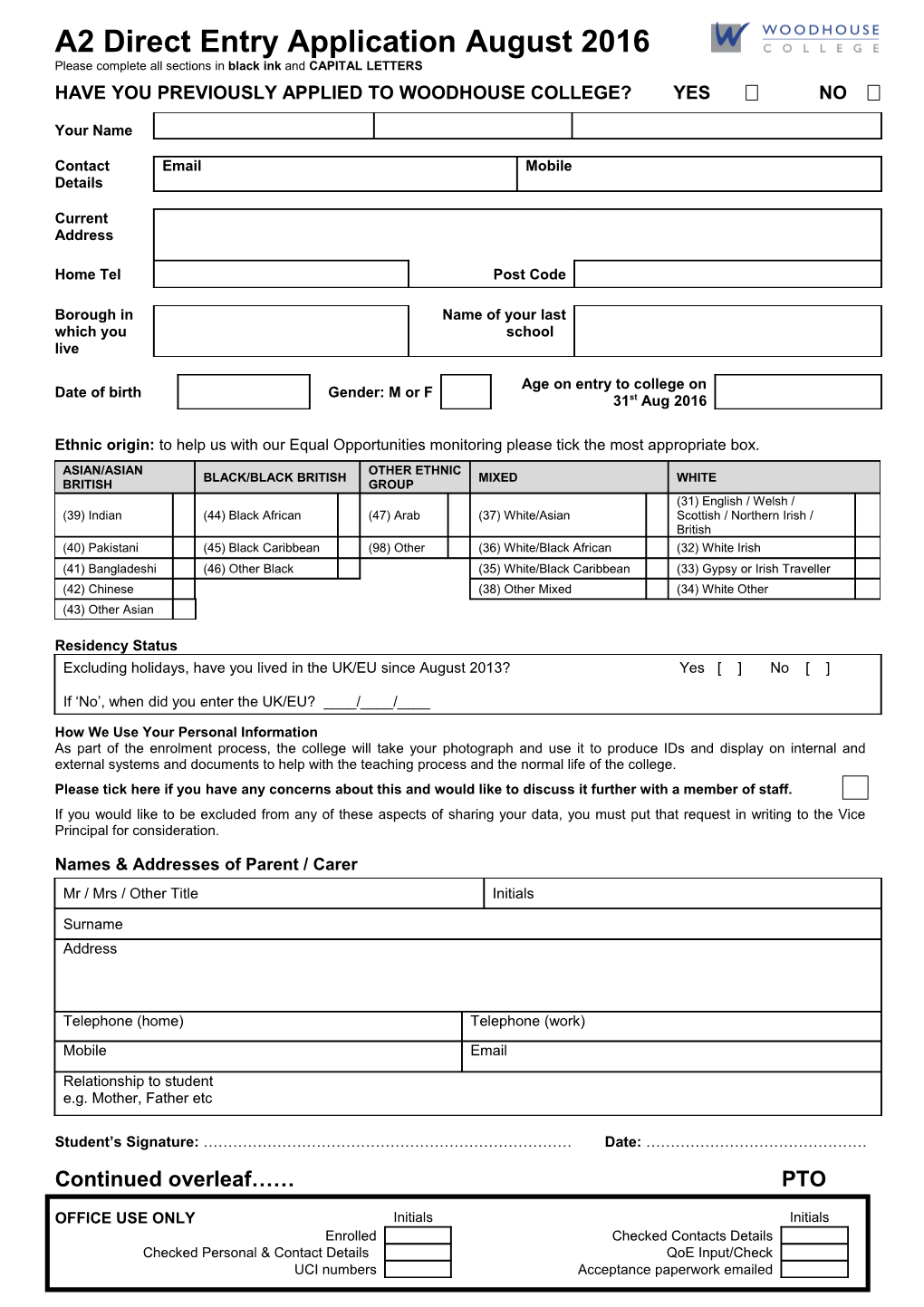 1St Year Registration Form 2009 - 2010