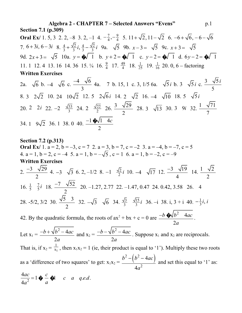 CHAPTER 7 Selected Answers Evens