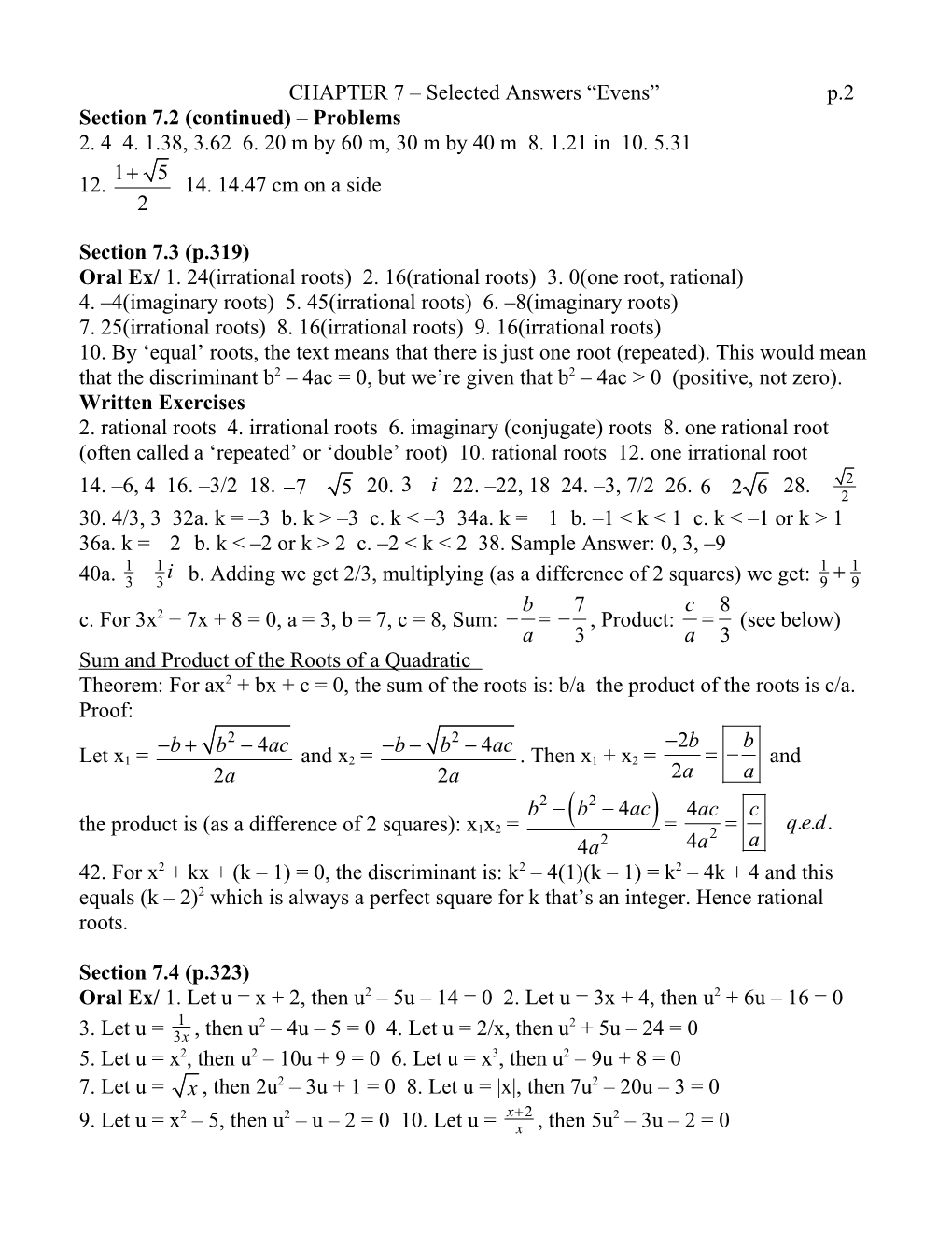 CHAPTER 7 Selected Answers Evens