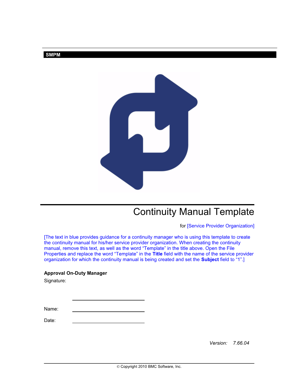 Continuity Manual Template