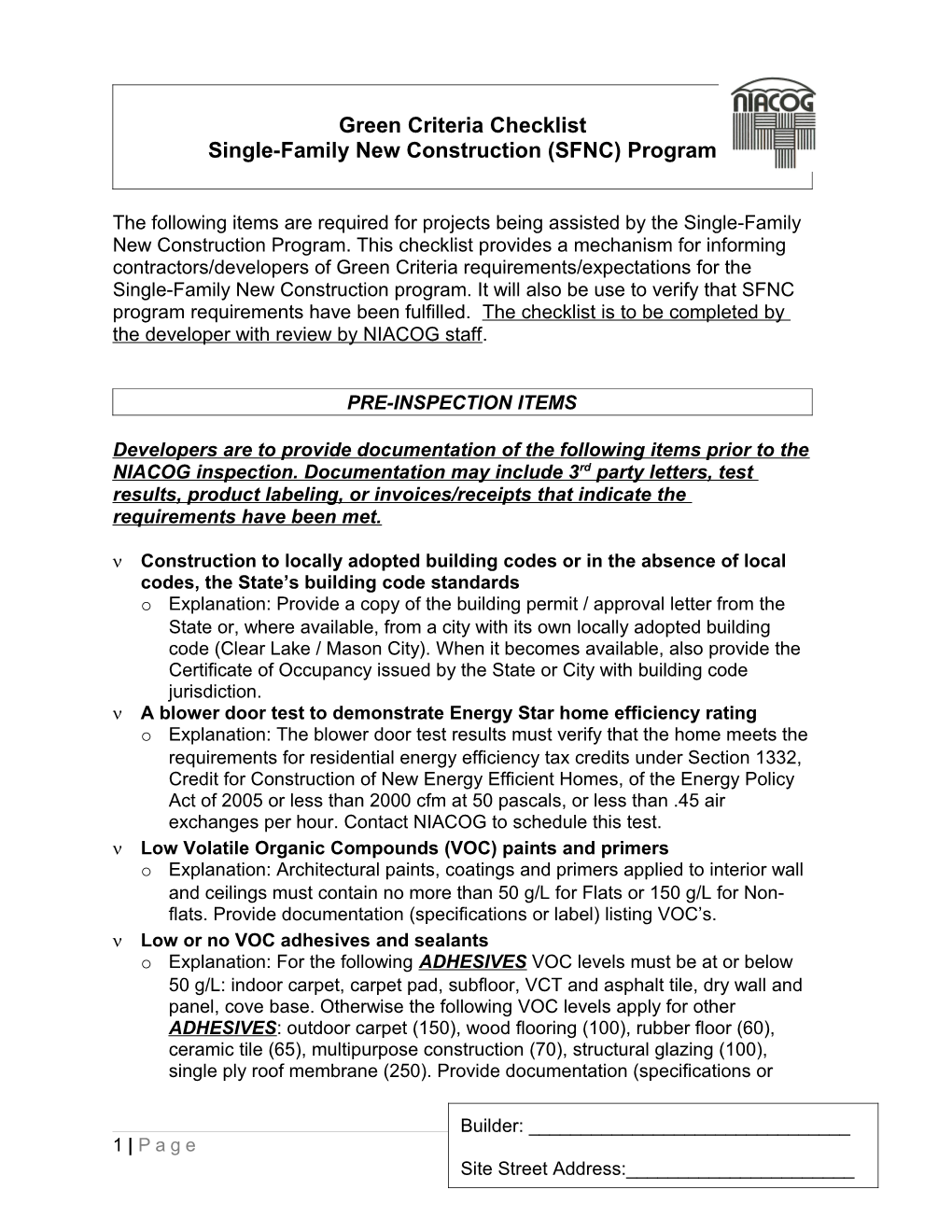 Single-Family New Construction (SFNC) Program