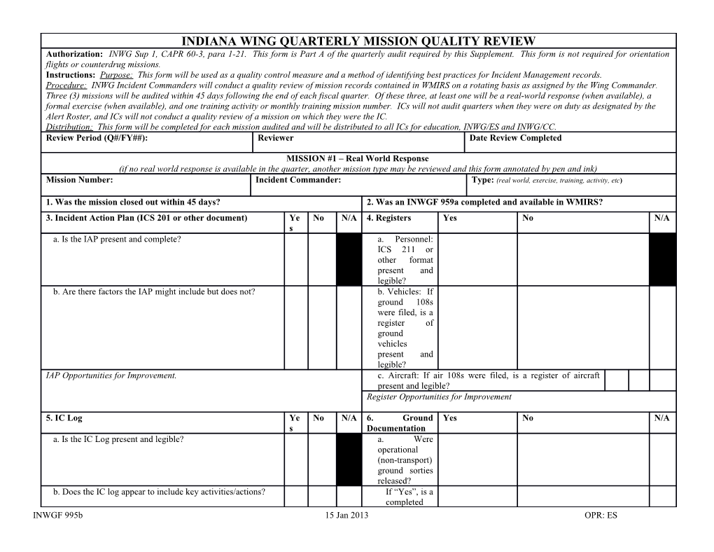 Indiana Wing Incident Documentation Checklist