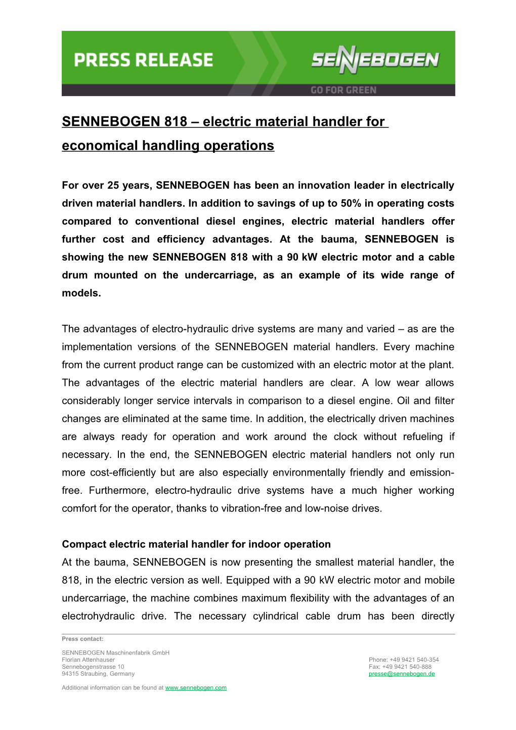 SENNEBOGEN 818 Electric Material Handler for Economical Handling Operations