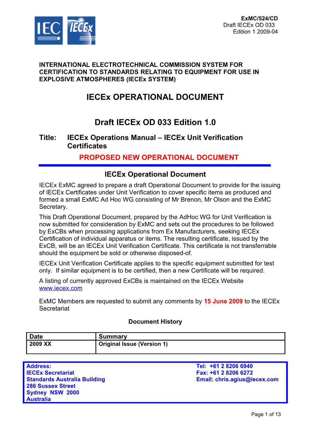 Title:Iecex Operations Manual Iecex Unit Verification Certificates