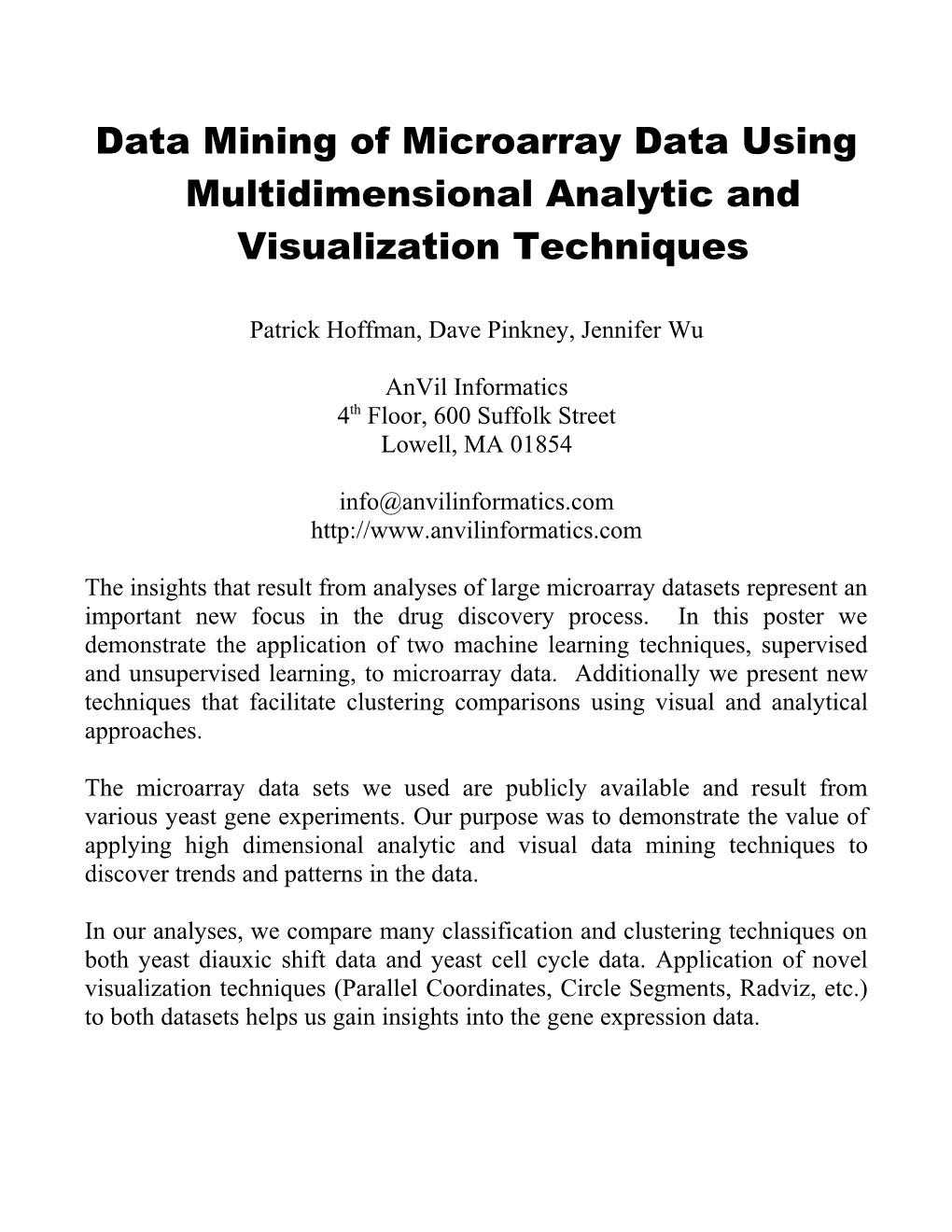 Datamining of Yeast Functional Genomics Data Using Multidimensional Analytic and Visualization