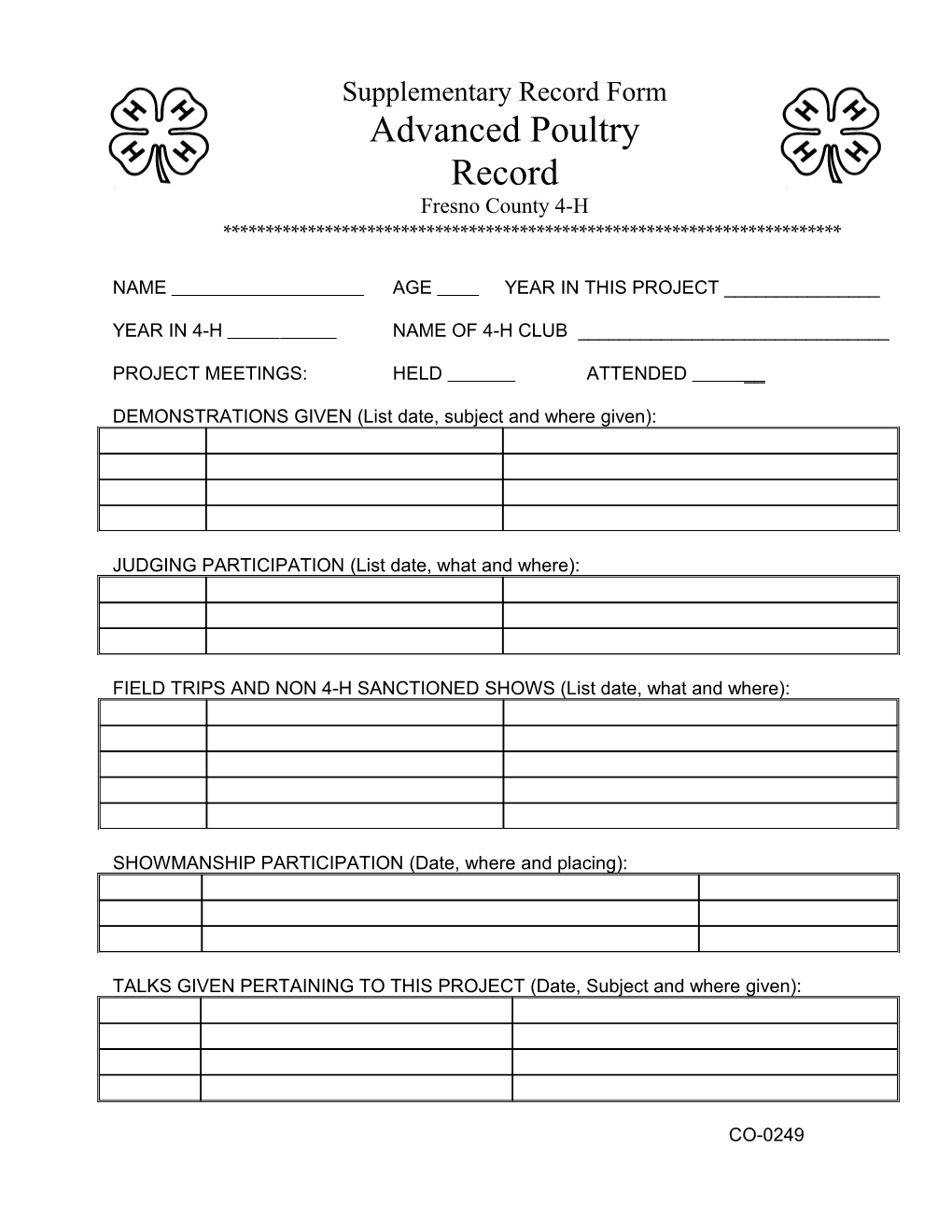 Supplementary Record Form