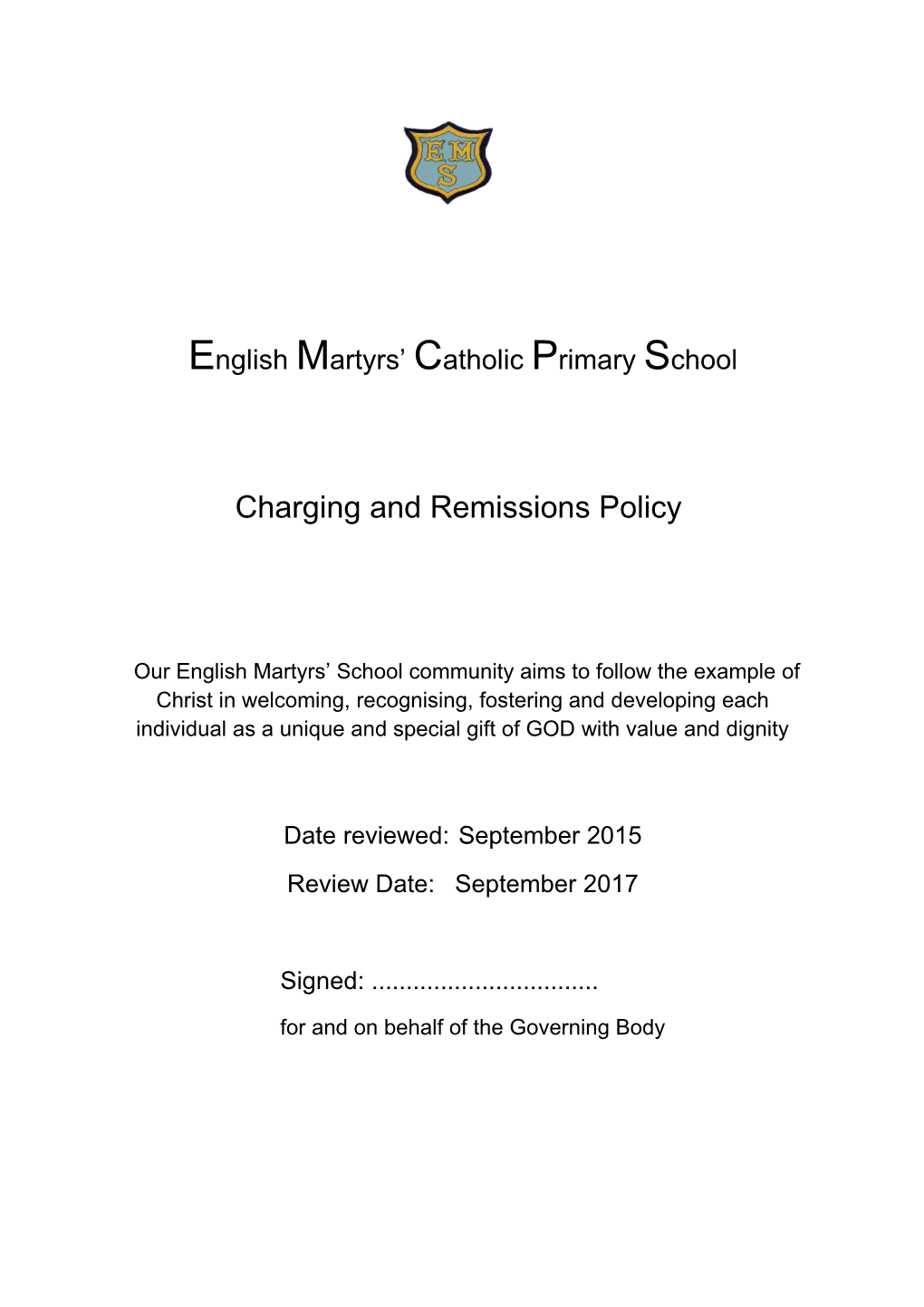 Charging and Remissions Policy for Pooles Park Primary School