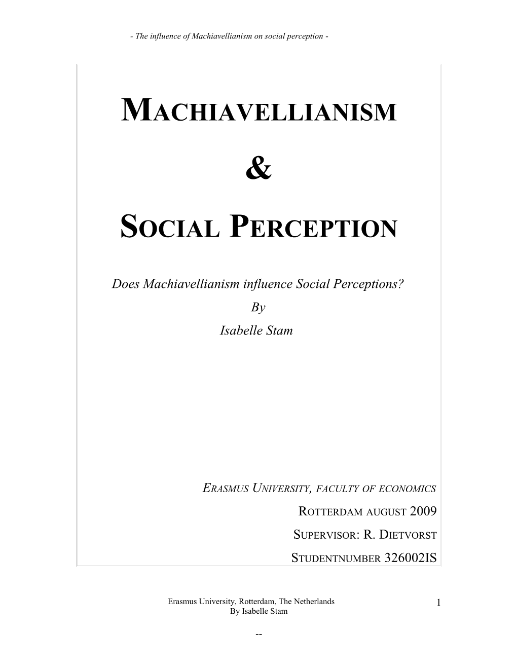 the Influence of Machiavellianism on Social Perception