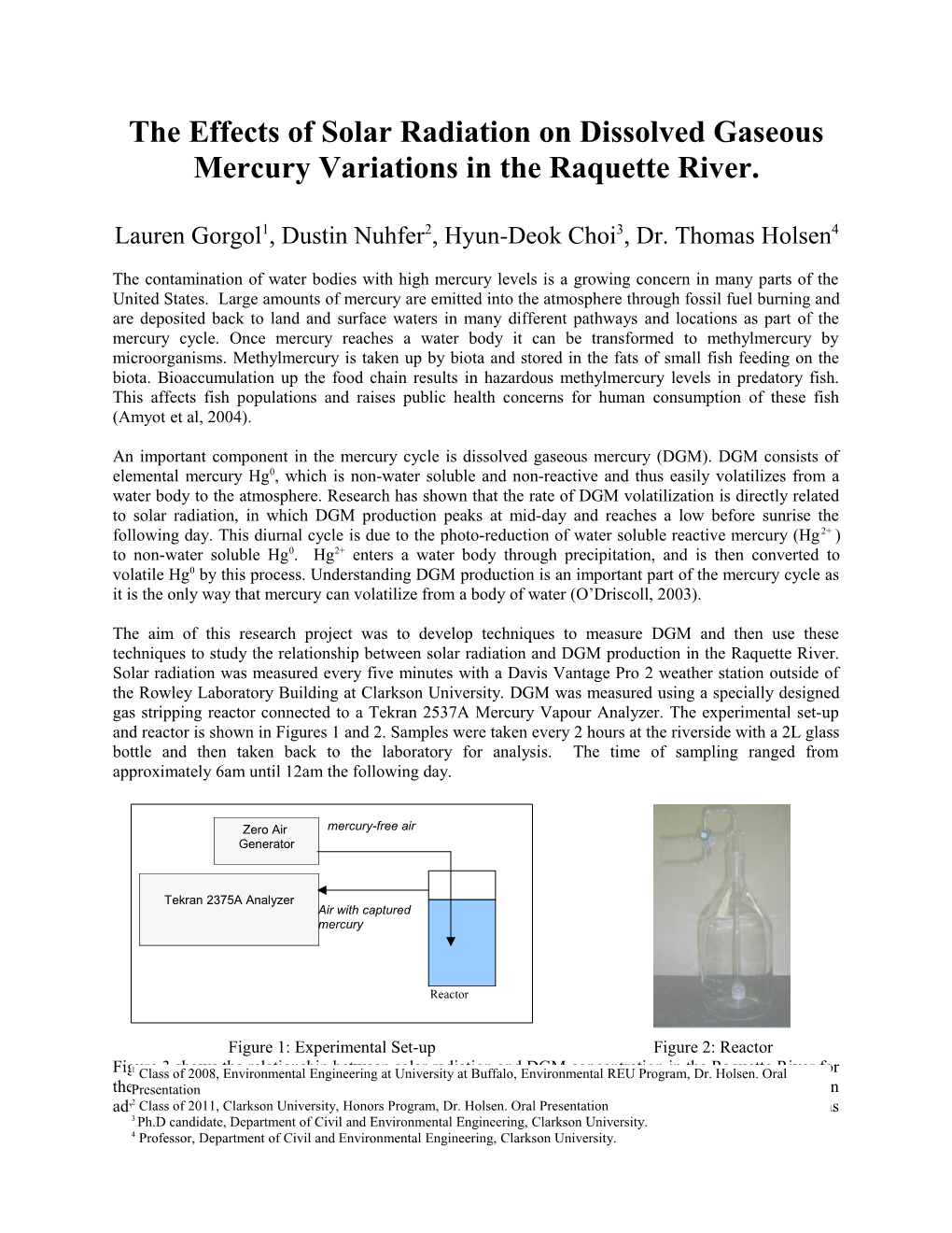The Effects of Solar Radiation on Dissolved Gaseous Mercury Variations in the Raquette River