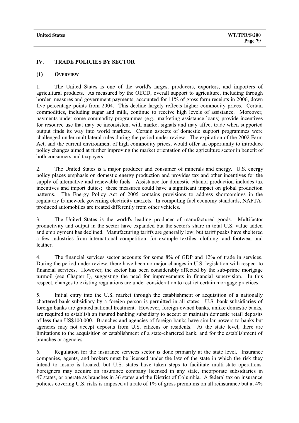 IV. Trade Policies by Sector s4