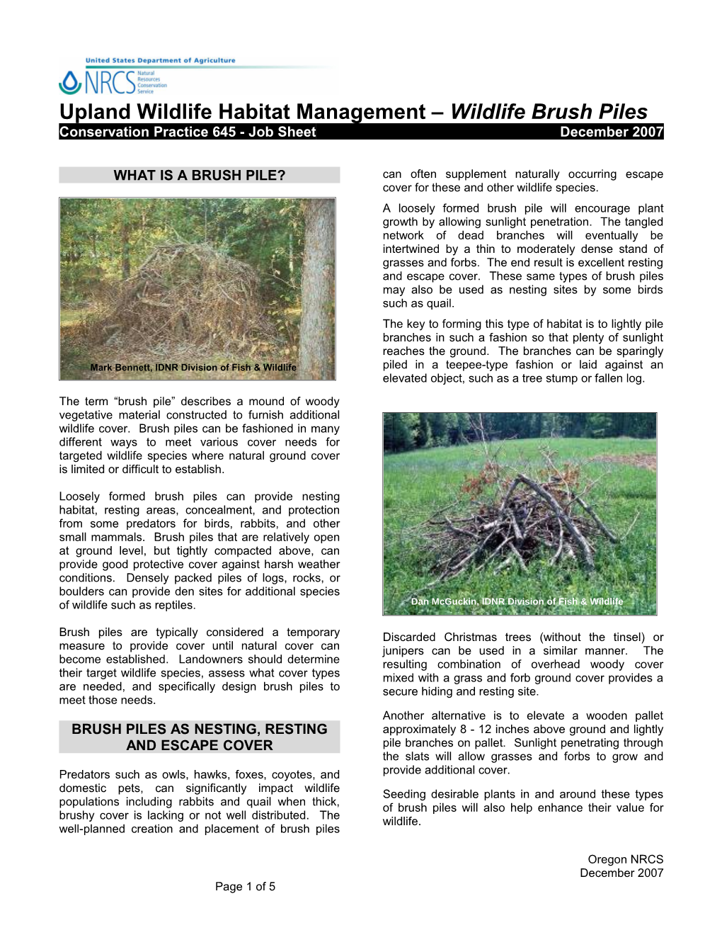 Indiana Wildlife Brush Pile Job Sheet s1