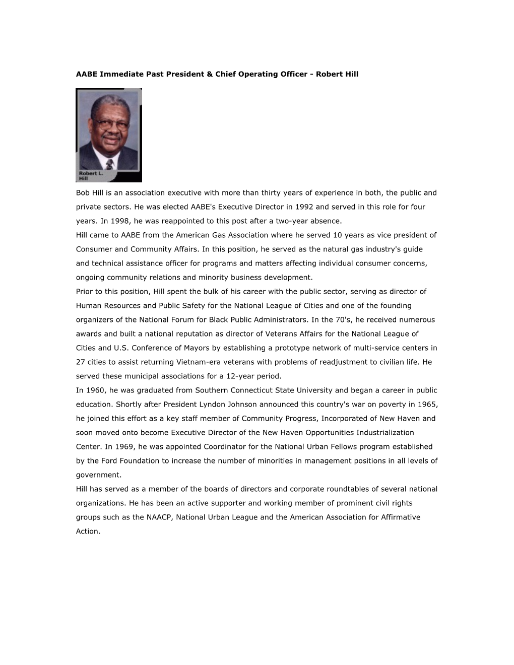 AABE Immediate Past President & Chief Operating Officer - Robert Hill