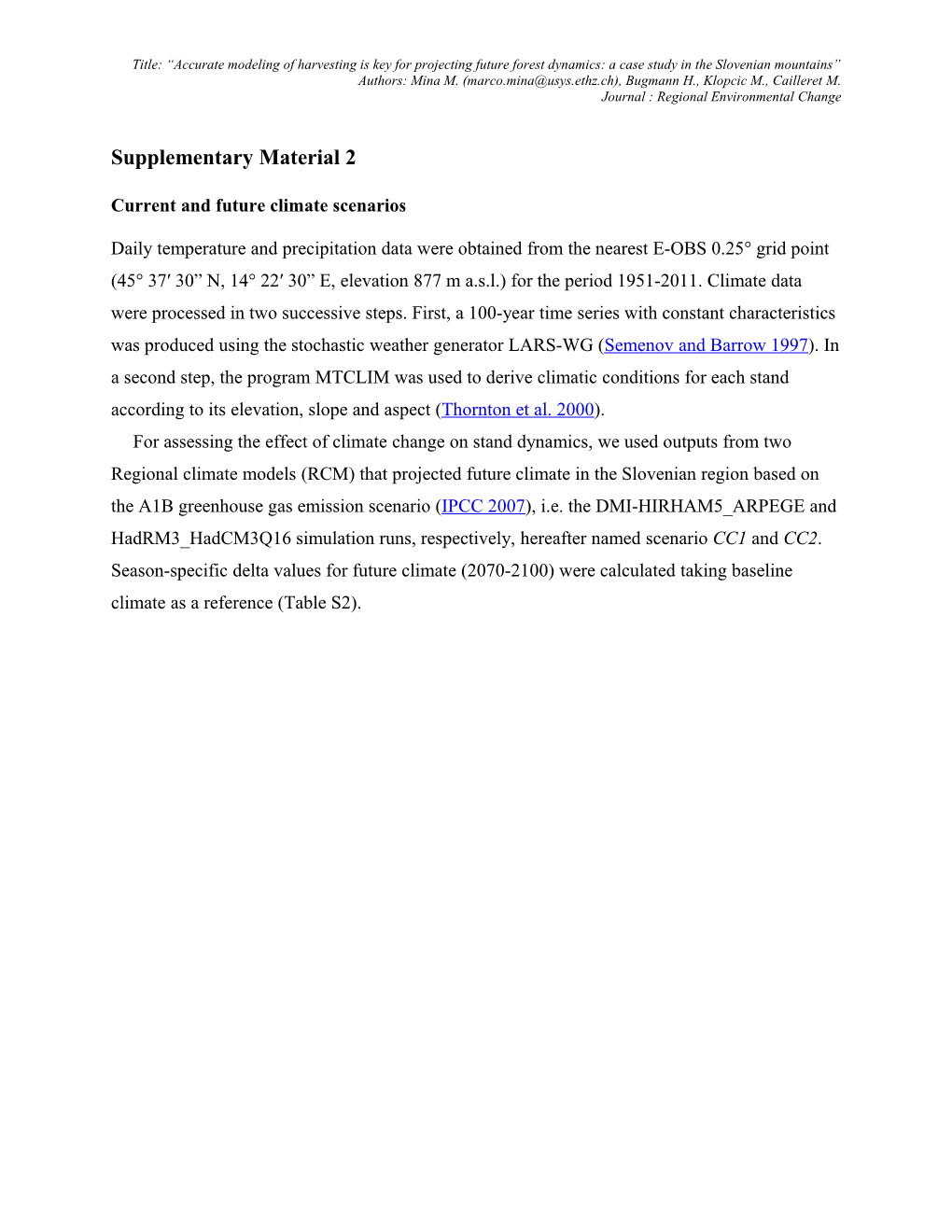 Current and Future Climate Scenarios