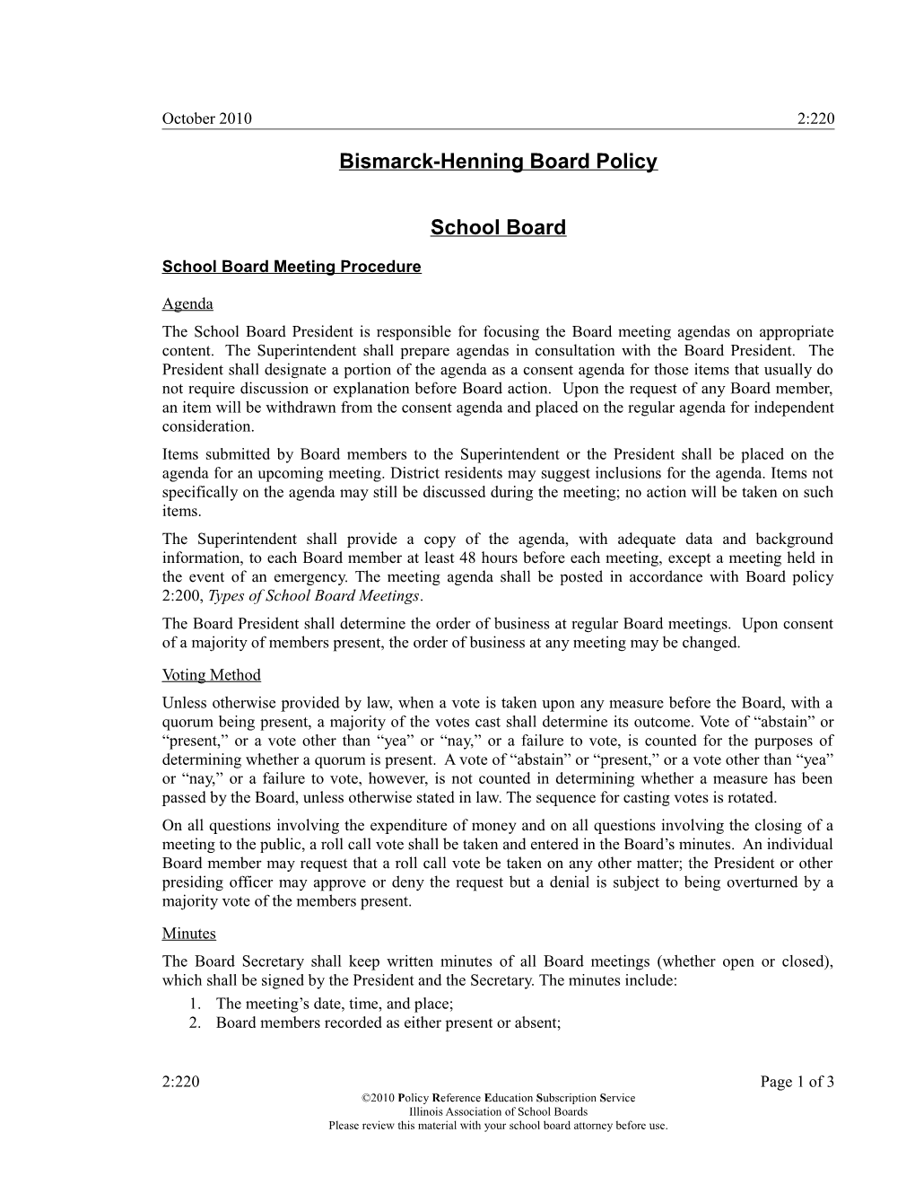 Bismarck-Henning Board Policy s1