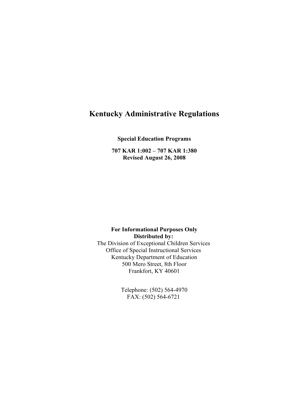 Kentucky Administrative Regulations