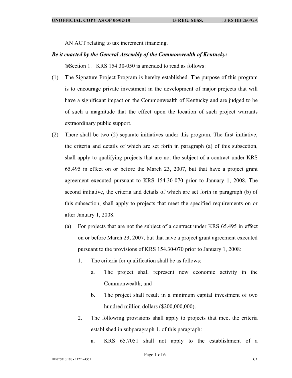 AN ACT Relating to Tax Increment Financing