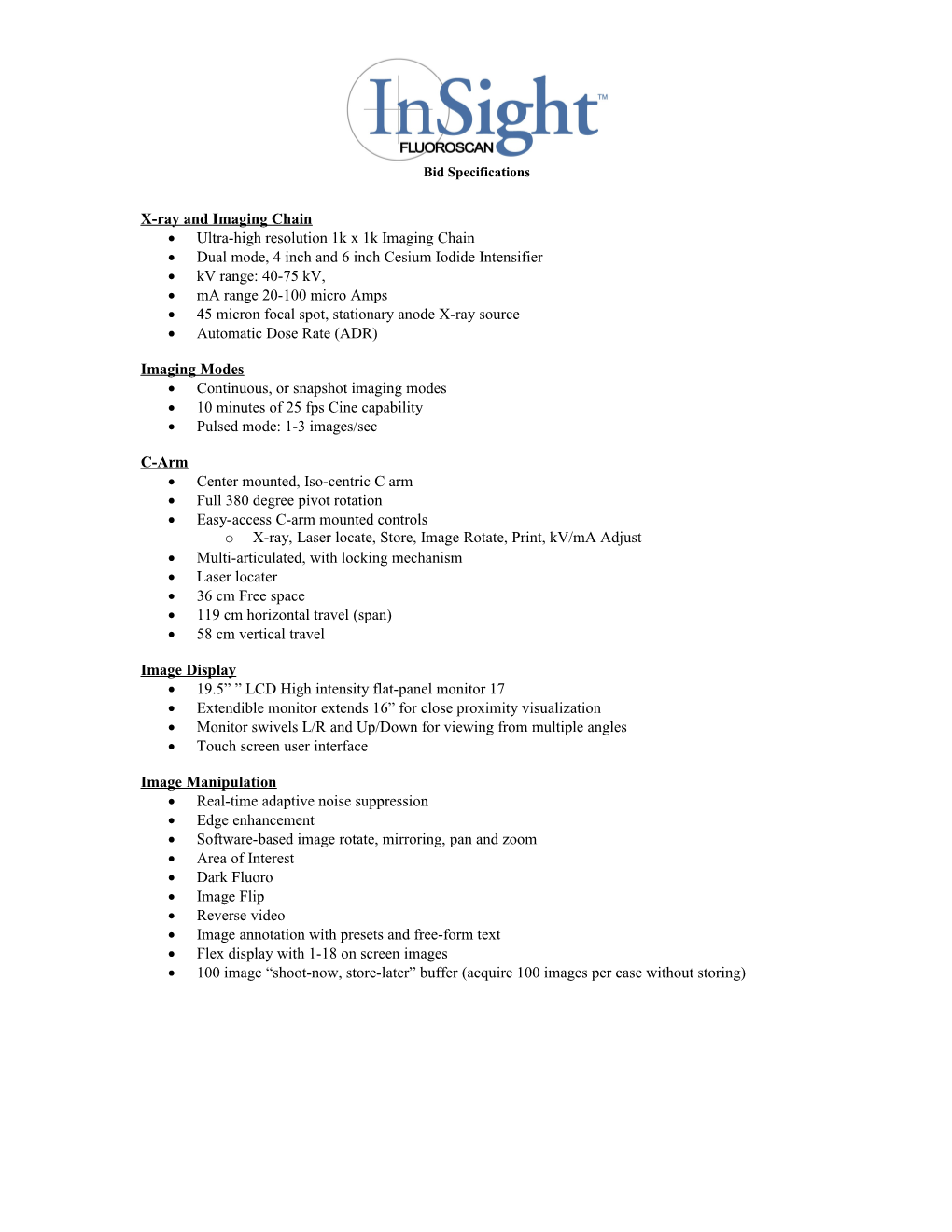 Fan Beam Bone Densitometer Specifications