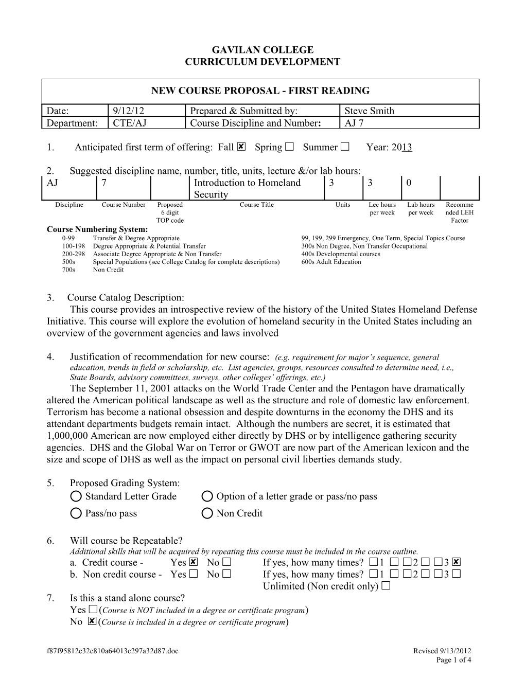 Course Discipline and s4