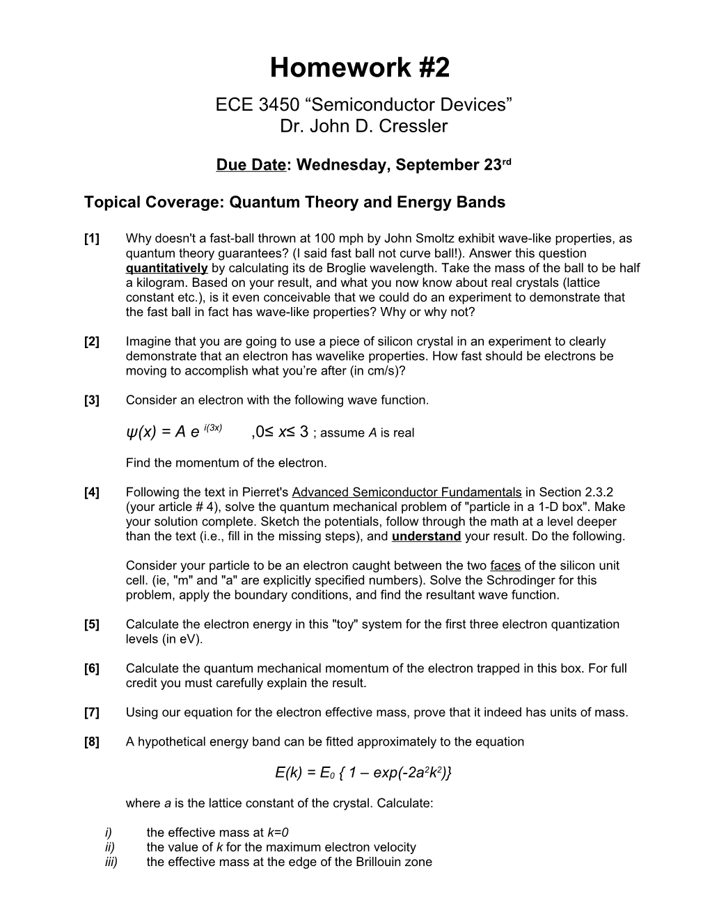 Topical Coverage: Quantum Theory and Energy Bands