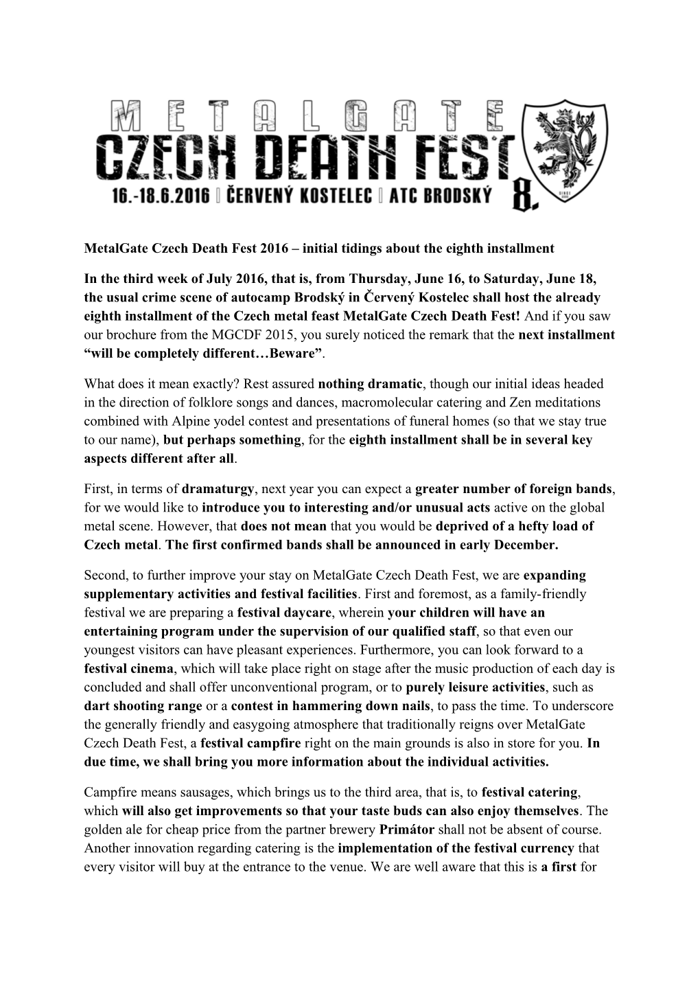 Metalgate Czech Death Fest 2016 Initial Tidings About the Eighth Installment