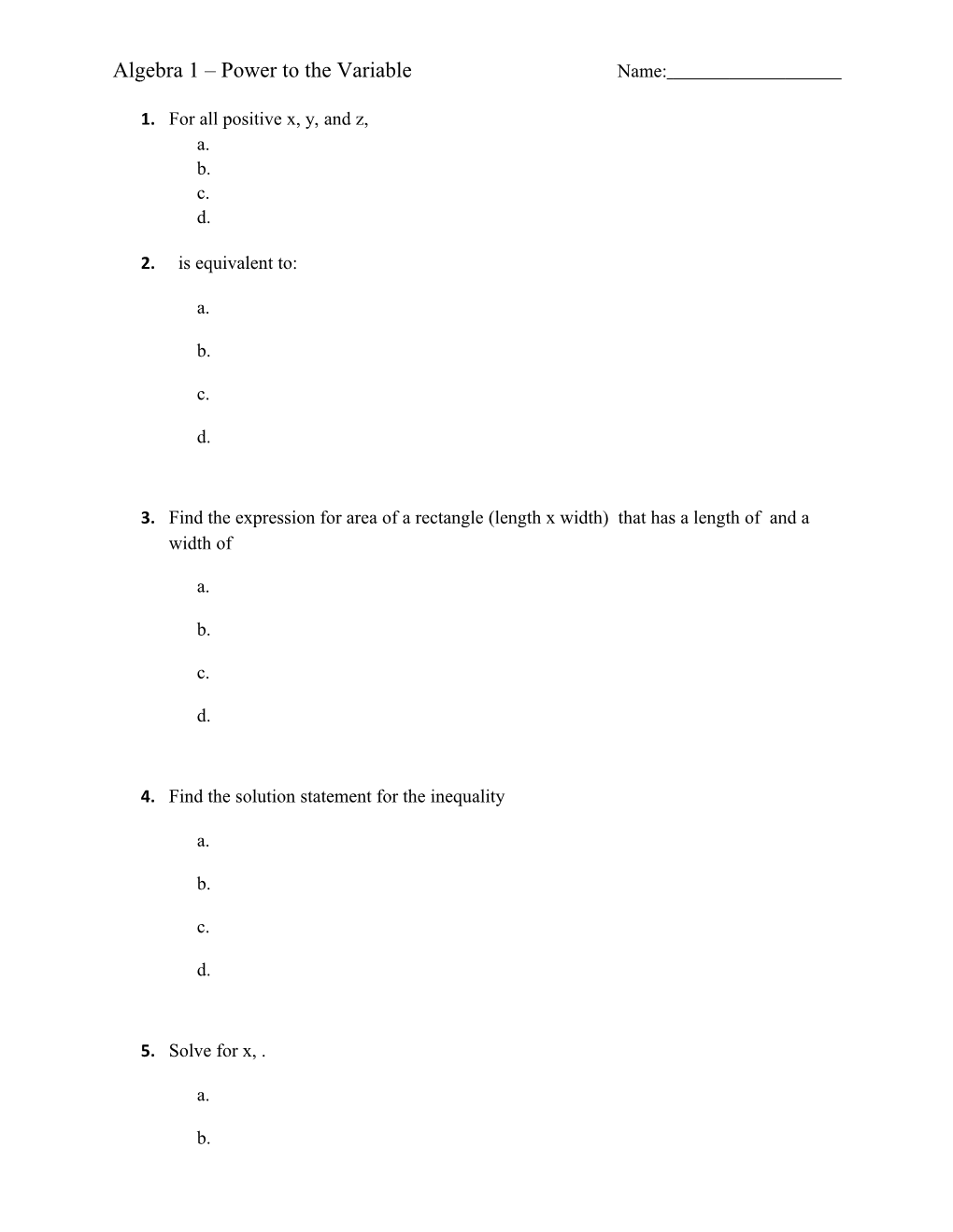 Algebra 1 Power to the Variable Name